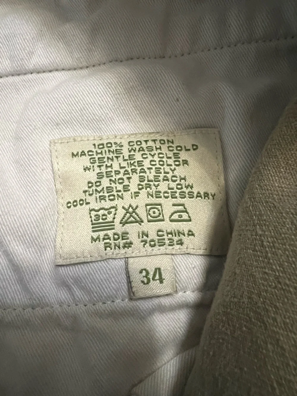 Orvis Men’s 100% Cotton Beige Khaki Outdoor Work Pants Size 34
